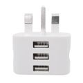 UK Travel Charger AC 110-240V Mains Plug 3 USB Charger Multi Power Adapter Wall Charger. 