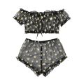 2PCS Off Shoulder Lace Up Bikini Set Women Sweet Casual Short Sleeve Swimsuits Beachwear Bathing Suits Lingerie.