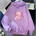 Anime Axolotl Loves Strawberry Milk Doodle Hoodie Kawaii Hoodies Winter Women Spring/Autumn Unisex Sweatshirt Harajuku Sudaderas KEEMEEUYZO.