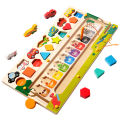 Wooden three in one. 9 shape, color classification, traffic matching, magnetic beads, walking position, early education, puzzle, and enlightenment toys. 