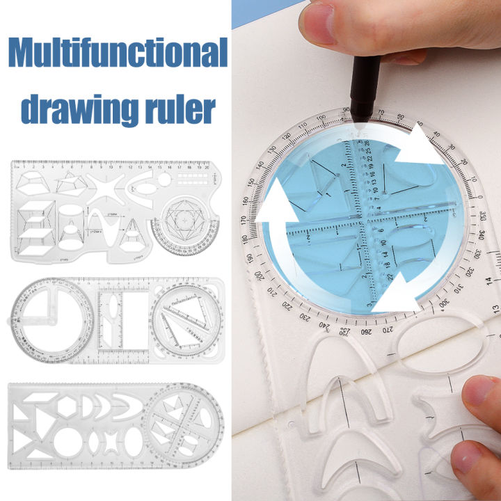 1/3Pcs Multifunctional Geometric Ruler Drawing Template Measuring Tool For Active Drawing Ruler School Office Supply Ruler