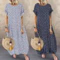Fashion Summer Printed Dress Women's Sundress ZANZEA 2021 Short Sleeve Tunic Maxi Vestidos Female Casual Polka Dot Robe Oversize. 