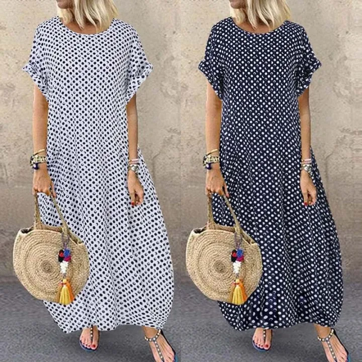 Fashion%20Summer%20Printed%20Dress%20Women's%20Sundress%20ZANZEA%202021%20Short%20Sleeve%20Tunic%20Maxi%20Vestidos%20Female%20Casual%20Polka%20Dot%20Robe%20Oversize%20-%20Image%204