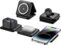 Charging Station for Apple Multiple Devices - 3 in 1 Foldable Magnetic Wireless Charger Dock - Travel Charging Pad for iPhone 16 15 14 13 12 Pro Max Plus Watch & Airpods.