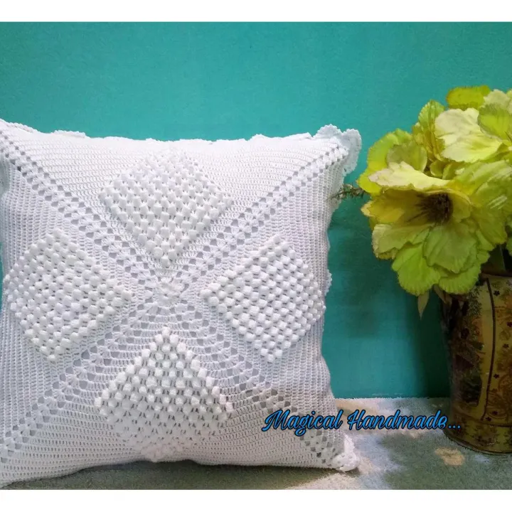 Crochet Cushion Cover 16x16 inches Crochet Pillowcase Square Unique pattern cover home decoration Slipcover
