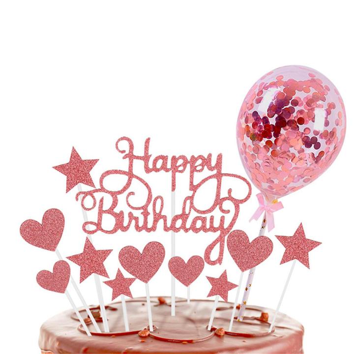 GC 1 Set Of Glittering Paper Cake Inserts Birthday Cake Decoration With Star Heart size:Rose Golden suit