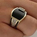 Classic Men's Ring Fashion Metal Gold Color Inlaid Black Stone Zircon Punk Rings for Men Engagement Wedding Luxury Jewelry. 