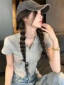 Japanese Style polo Shirt Bear Short Sleeve T Women's Loose Korean Style T-shirt ins Harajuku Style chic Hong Kong Style Crop-Top Short Top.