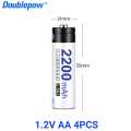 Doublepow AA Size 1.2V 2200mAh Ni-MH High Performance Rechargeable Battery for Toys, Household DC Electronics Devices - 4 Pieces (Charger not included). 
