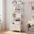 60 Inch Open Back Ladder Bookshelf – Self-Standing Steel Frame with 2 Drawers and 4 Shelves.