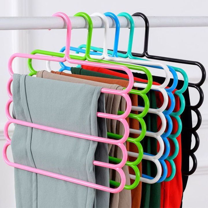 Plastic 5 Layers Trouser Hanger, Hijab Hanger For Cloth Hanging 6Pcs = Multicolor - Hanger