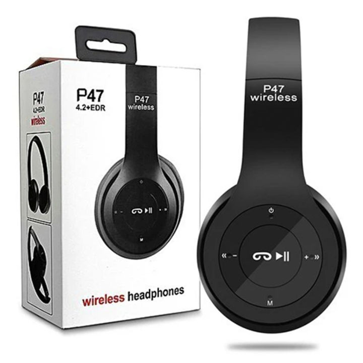 P47%20Stereo%20Head%20Mounted%20Bluetooth%20Headphones%20Multifunctional%20Headset%20Wireless%20Phone%20Speakerphone%20-%20Black%20-%20Image%202