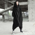 Plus Size Women Autumn Winter Solid Color Zip Hooded Sweatshirt Long Fleece Coat. 