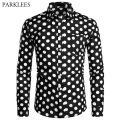 Black White Polka Dot Shirt Men Chemise Homme Casual Button Up Mens Dress Shirts Garden Point Camisas Masculina USA Size XS-XXL.
