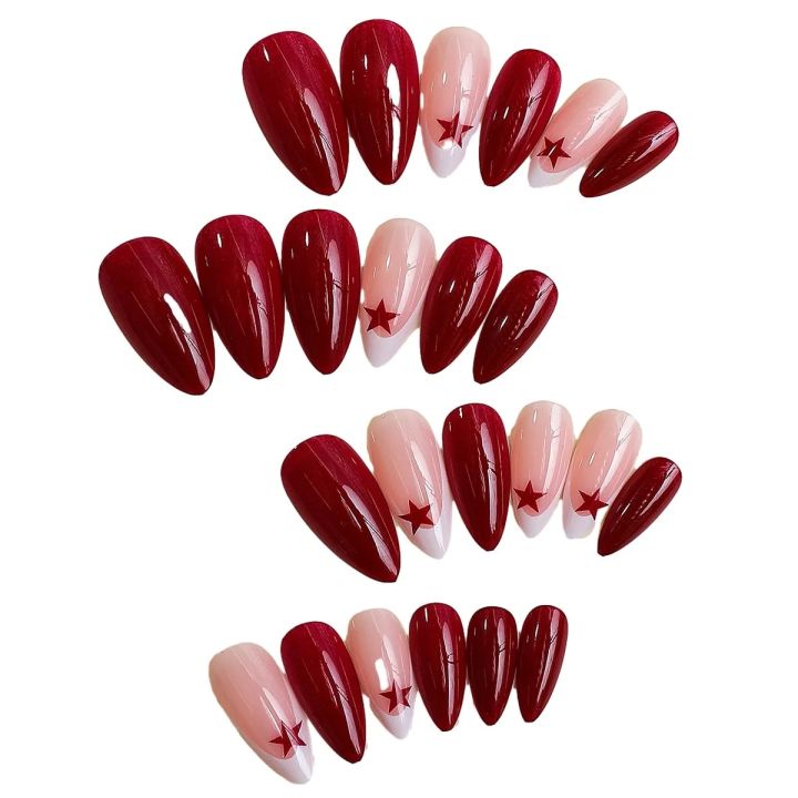 French%20Nails%20Red%20Five-pointed%20Star%20False%20Nails%20Full%20Cover%20Press%20on%20Nail%20Tips%20y2k%20Nail%20Art%20Almond%20Artificial%20Nail%20Patches%20-%20Image%205