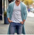 2024 Autumn Men's Knitted Cardigan Casual Long Sweaters Male Long Sleeve Outerwear Solid Color Loose Streetwear Knit Jacket. 