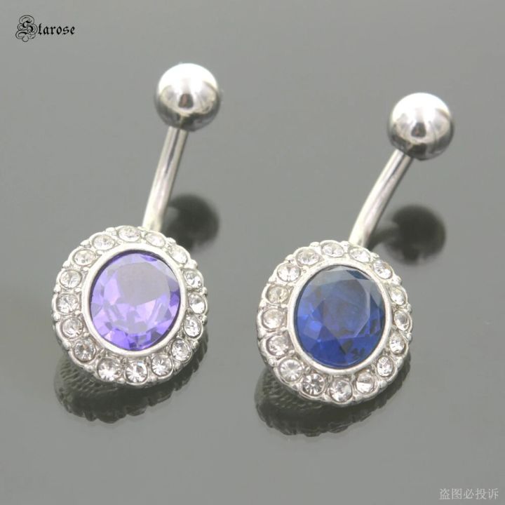 Starose 14G Oval Crystal Belly Piercing Nombril Barbell Women Earrings Surgical Steel Navel Ring Belly Button Rings Body Jewelry