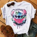 Kawaii Disney Cartoon Lilo Stitch T Shirt Women Funny Stitch Ohana Graphic Tees Unisex Tops Anime Harajuku Grunge T-shirt Female. 