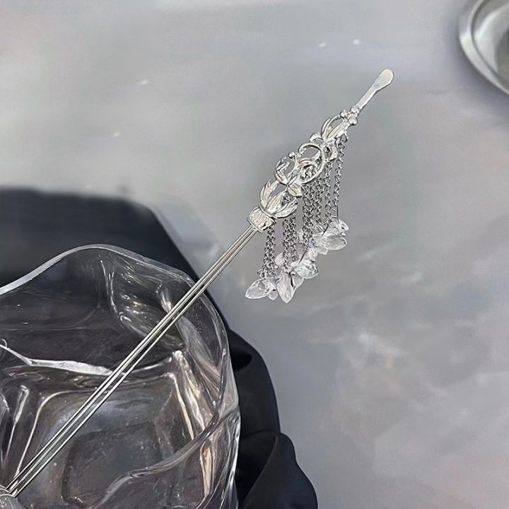 New Cool Silver Tassel Buyao Lotus Hairpin Cold Sense Female Ancient Style High Sense Han Chinese Clothing Hair Accessories Simple Summer Hairpin