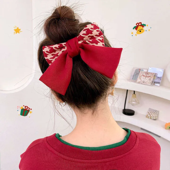Simple%20polka%20dot%20checkered%20bow%20spring%20clip%20sweet%20versatile%20New%20Year%20red%20accessory%20Japanese%20and%20Korean%20hair%20clip%20at%20back%20of%20the%20head%20-%20Image%203
