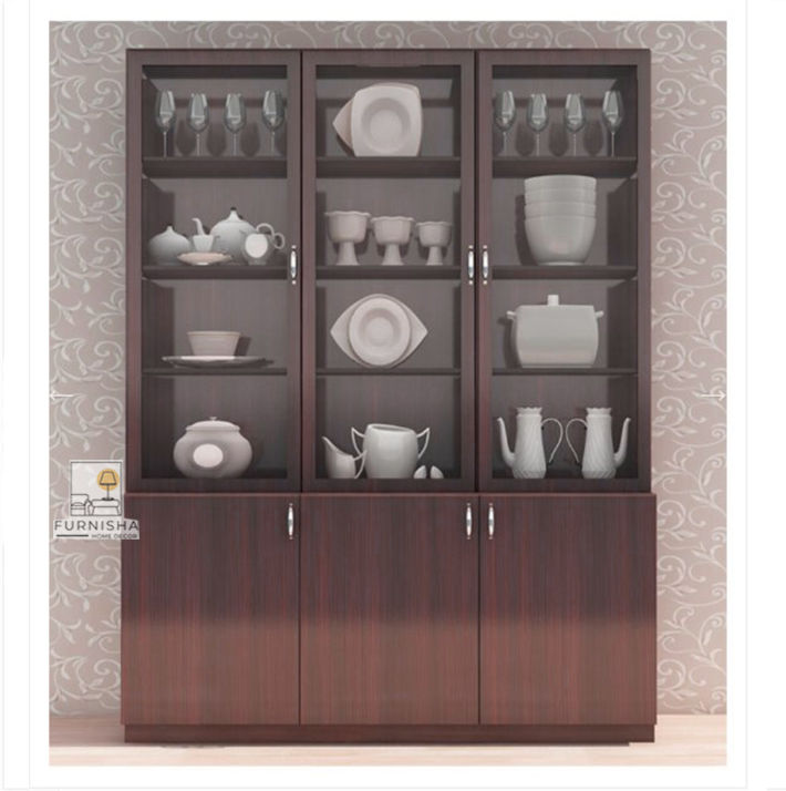 Furnisha%20Crockery%20Display%20Unit%20with%203%20door%20Storage%20Showcase%20Cabinet%20To%20be%20used%20indoor%20in%20dining%20rooms%20(Finish%20Color%20-%20Mahogany%20Reddish%20brown)%20-%20Image%202
