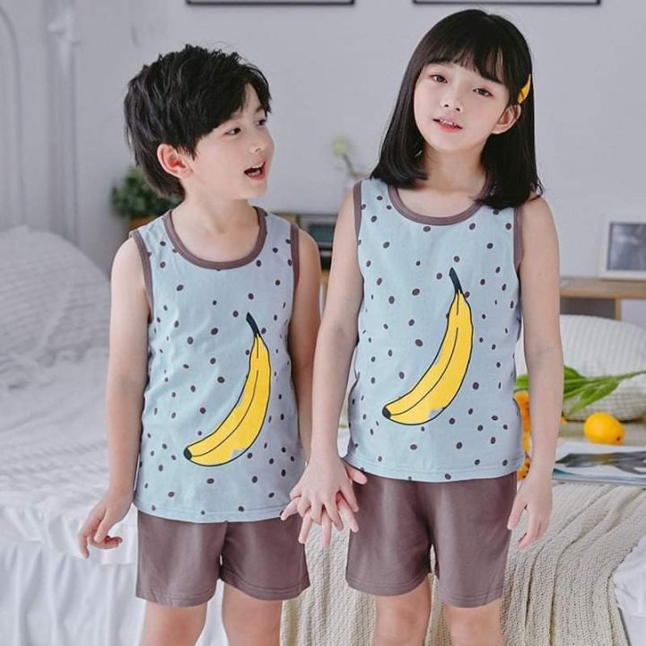 Boys Summer Pajamas Sleeveless Sleepwear Vest Shorts Suit Cartoon Pajamas Sleepwear Sets