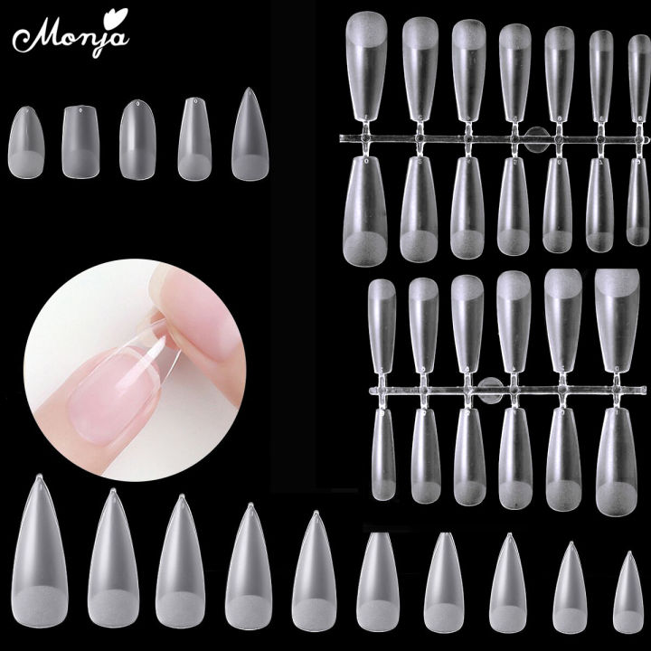 Monja 120/240pcs Matte False Full Nail Tips Frosted Coffin French Oval Square Stiletto Long Tips Acrylic Artificial Manicures