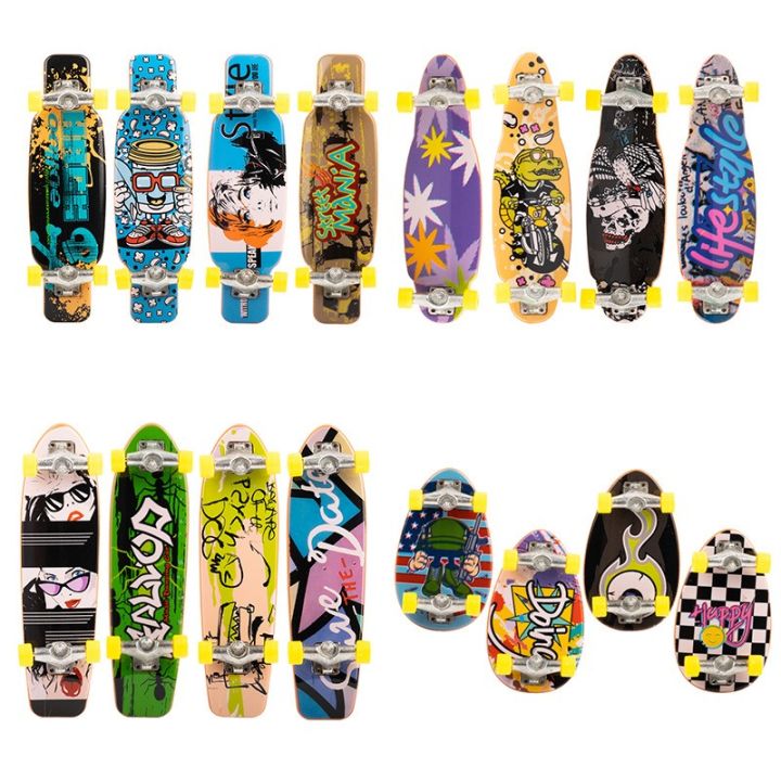 4 Pcs/Set Mini Fingerboard Set Finger Skateboards for Kids Mini Finger Boarding Finger Toys Skate Boarding Toys Kids Gift