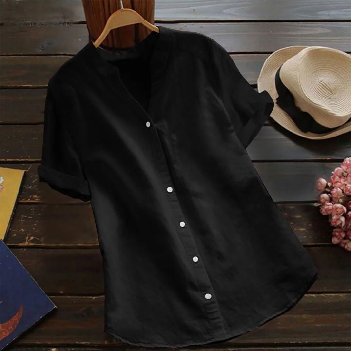Stylish%20Simplicity:%20Women%E2%80%99s%20Imitation%20Cotton%20Button%20Down%20Shirts%20-%20Image%202