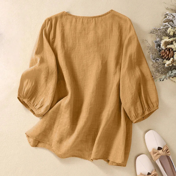 Ladies%20comfortable%20Overs%20size%20Everyday%20Casual%20Sleeve%20Leisure%20Solid%20Color%20Tunic%20Tops%20-%20Image%204