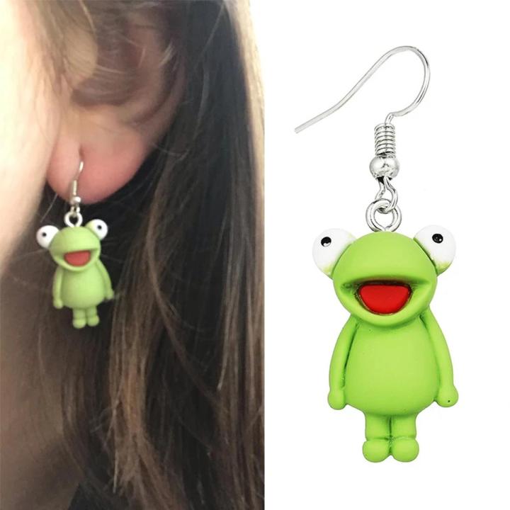 Creative Green Frog Pendant Earrings for Women Cute Frog Animal Dangle Earrings