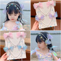 Children Baby Mermaid Princess Pearl Butterfly Fringe Bow Forehead Chain Hairpin Fairy Hair Accessories Cartoon Girls Hair Clip Bayline.