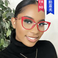 European and American cat eye flat lens TR90 anti blue light ins personalized 2022 new large frame eyeglass frame concave design for women. 