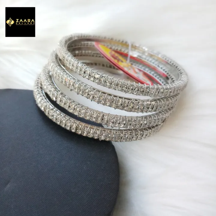 White%20Stone%20Silver%20Metal%20Bangles%20for%20Women%20(Imported)%20M-ST951%20-%204%20Pieces%20-%20Image%203