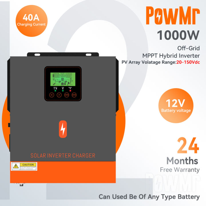 PowMr 1KW 12V Hybrid Solar Inverter 230Vac PV Start Voltage 20Voc Built