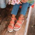 New Summer Women Golden Sandals Platform Heels Cross Strap Ankle Lace Peep Toe Beach Party Ladies Shoes Zapatos Sandals. 