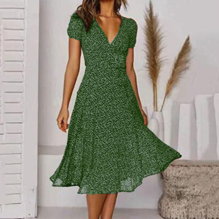 Summer%20Women%E2%80%99s%20Polka%20Dot%20A-Line%20Dress%202023%20Casual%20V-neck%20Bandage%20Boho%20Beach%20Dress%20for%20Women%20Chic%20Midi%20Sundress%20Robe%20-%20Image%208