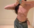 Sweet and Spicy Short Inner T Women's T-shirt 2023 Autumn New Korean Slim Bottoming Shirt Long Sleeve Slim-Fit Student Top.