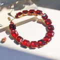 Her Lab Jewelry |A Square Red Cubic Zirconia Beads 7 Inch.