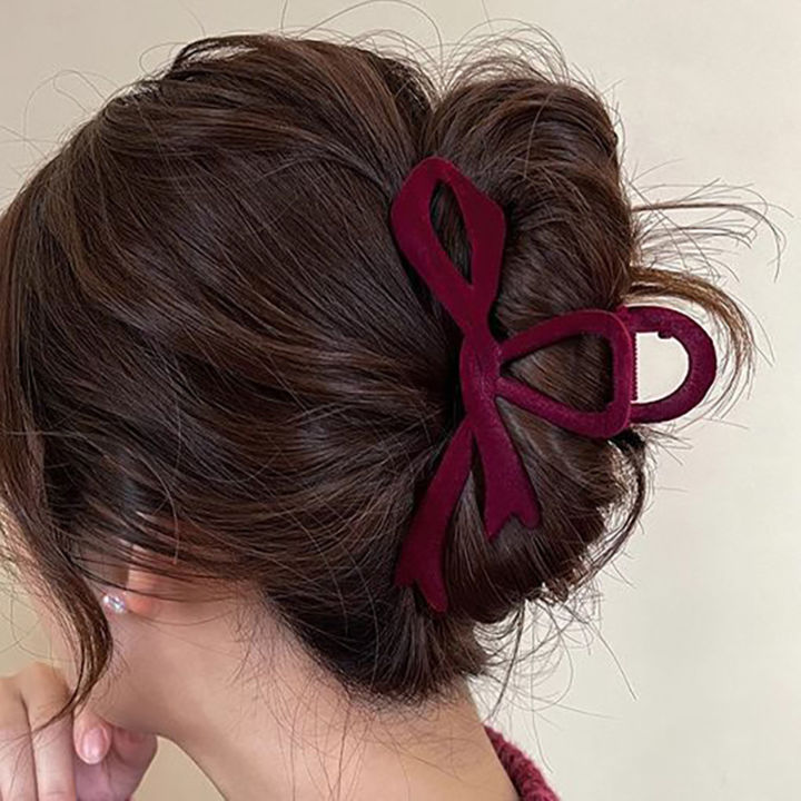 Red Velvet Bow Hair Clips Autumn Winter Women Hair Claw Clip French Elegant Hair SUPER BABY
