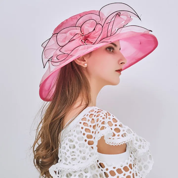 Floral%20Organza%20Wide%20Brim%20Church%20Kentucky%20Derby%20Fascinator%20Lady%20Tea%20Party%20Sun%20Beach%20Hat%20Women%20elegant%20Cap%20-%20Image%204