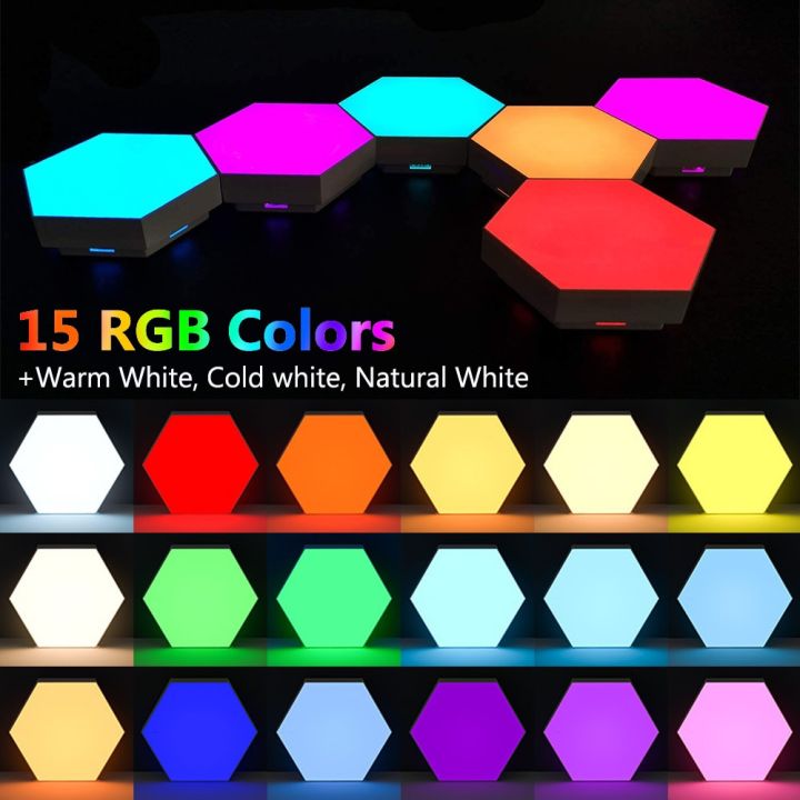 1-10PCS%20Touch%20Sensor%20LED%20Night%20Light%20RGB%20Modular%20Hexagon%20Lights%20Panels%20Remote%20Control%20Quantum%20Wall%20Lamp%20Computer%20Game%20Decor%20USB%20-%20Image%205