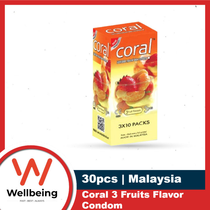 Coral 3 Fruits Flavors Lubricated Natural Latex Condom For Men Full Box