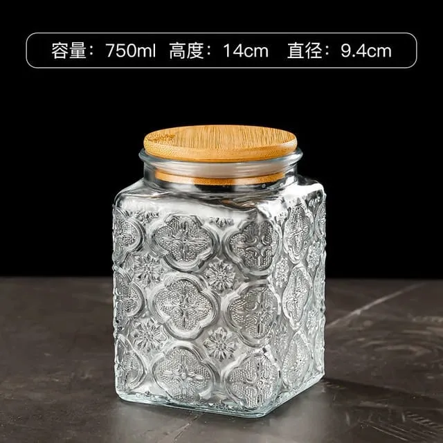 750%20ml%20(1%20pcs)%20Retro%20Sealed%20Glass%20Jar%20Storage%20Bottle%20Glass%20Kitchen%20Storage%20Food%20Container%20Grain%20Jar%20with%20Wood%20Lid%20Mason%20Jars%20Embossed%20Begonia%20-%20Image%205