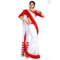 White And Red Combination Color 12 Hand Half Silk High Quality Comfortable Saree With Gold Border - Timeless Elegance for Women. 