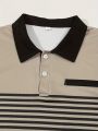 Amazon's new cross-border men's casual POLO t-shirt printed with V-neck button stripes in front pocket.