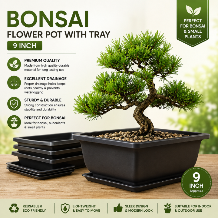 Bonsai flower pot 9 Inchi with Tray