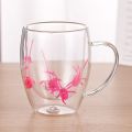 Floral Dry Flowers Cup Simple Heat Resistant Double Wall Glass Cup INS Trends High Borosilicate Glass Tea Coffee Cups. 