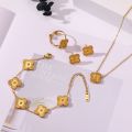 2023 Fashion Designer Brand Luxury Stainless Steel Bracelet 18k Gold Plated Four Leaf Clover Necklace Set For Women.