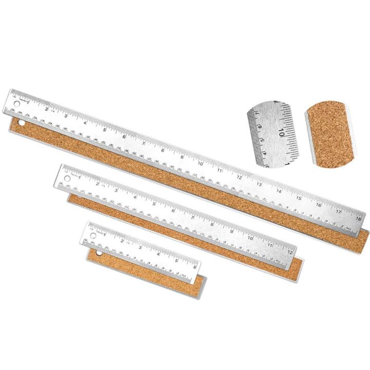 OUMERY Metal Ruler 3 Pieces Stainless Steel Ruler with Cork Backing Non Slip Straight Edge Metal Ruler for Office School Work